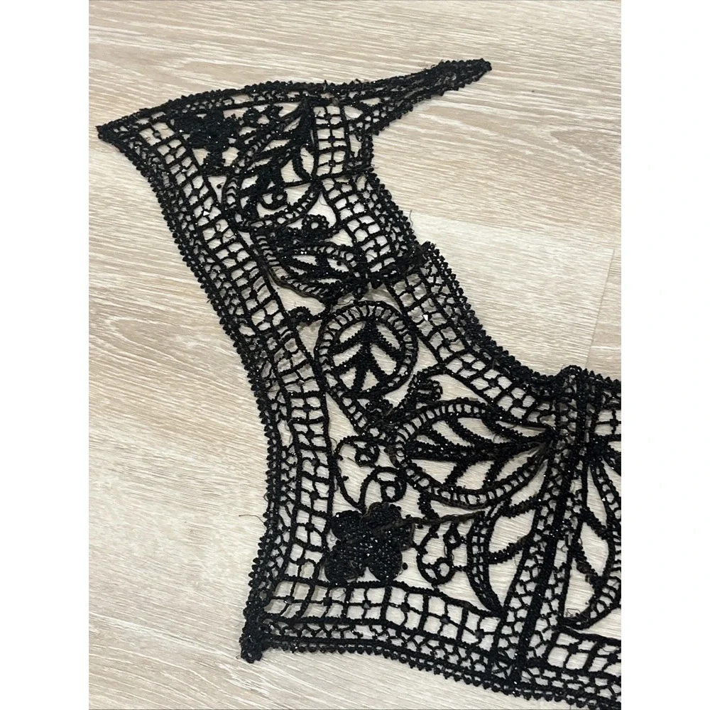 Antique Victorian Beaded Collar Embellisment Appliqué Black On Netlace Ornate